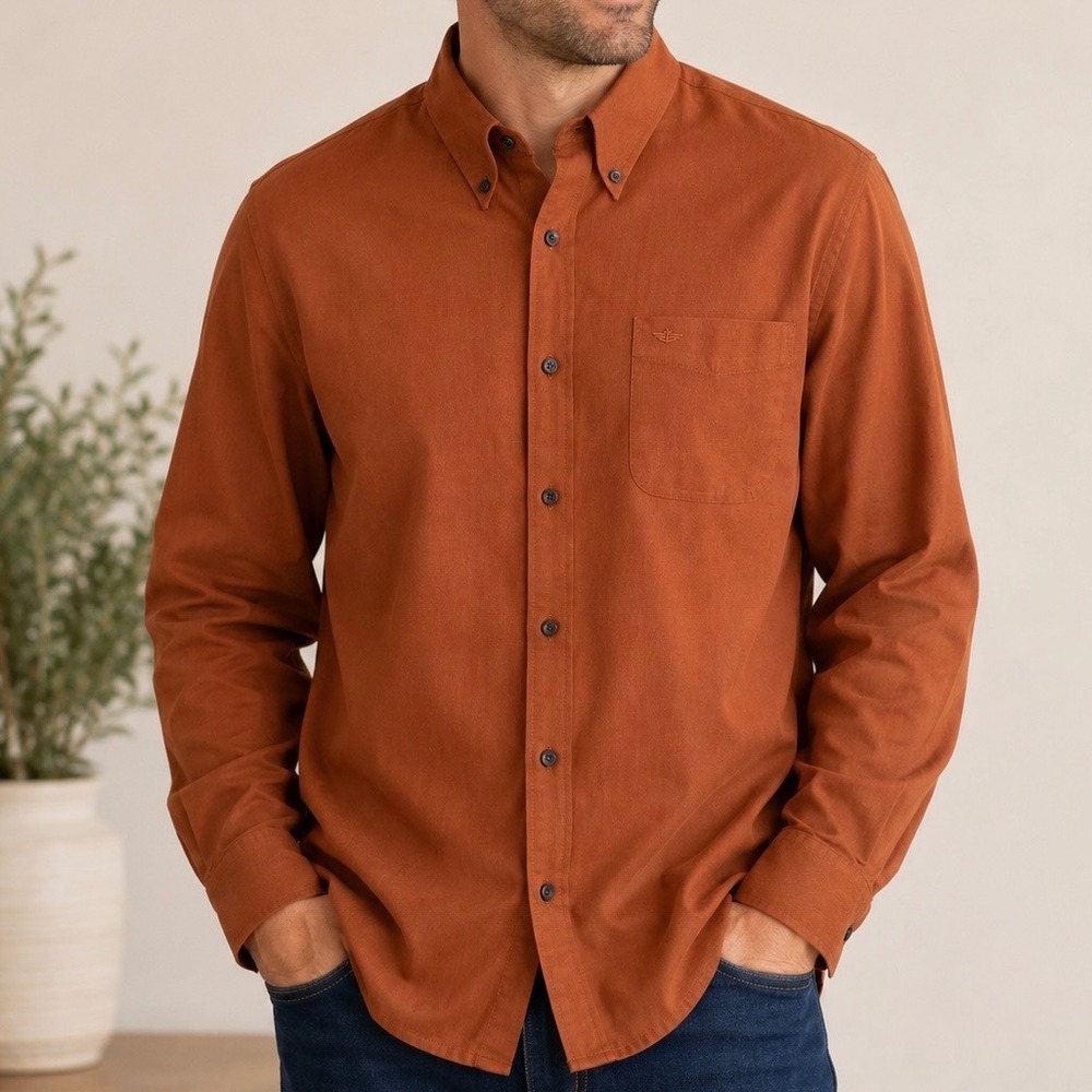 Dockers Men's XXL Burnt Orange Button-Down Shirt Long Sleeve Classic Casual Soft